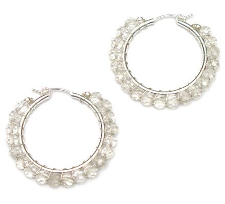 Divine Earrings - Clear Quartz Sterling Silver - Large Hoop